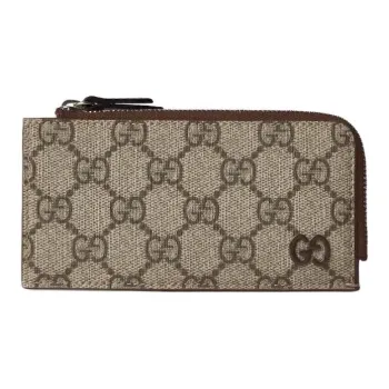 GUCCI Supreme Canvas Card Clip Card Holder Men's Beige & Ebony