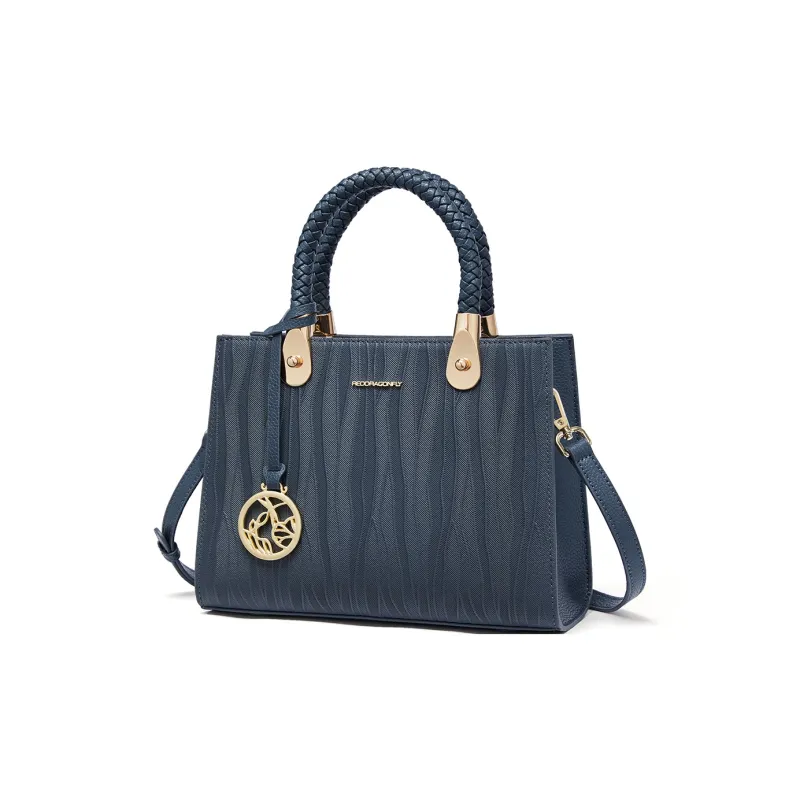 RED DRAGONFLY Cow Leather Tote Handbag, Crossbody Bag Women's Blue/Black-10