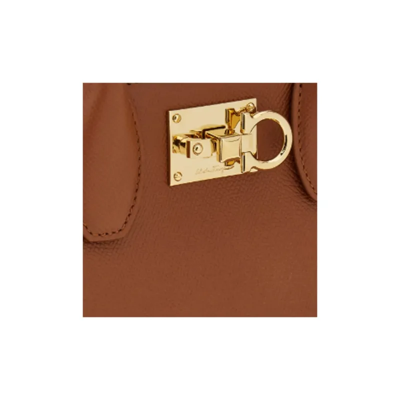 FERRAGAMO Studio Series Calfskin Box Bag, Shoulder Bag, Crossbody Bag, Handbag Trumpets Women's Cognac-5
