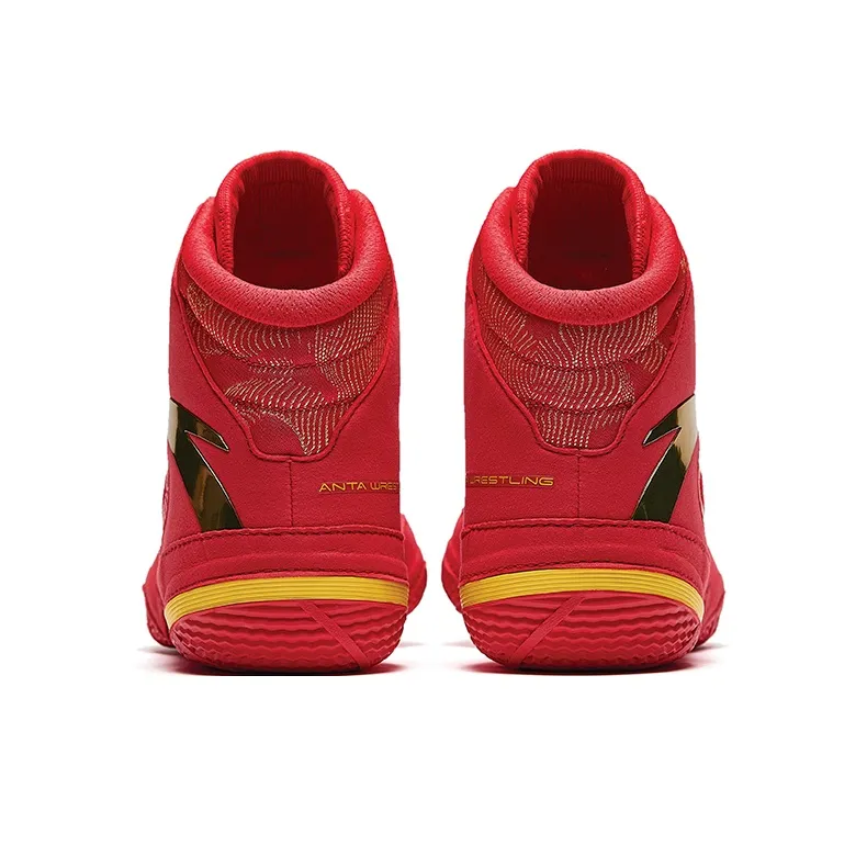 Anta Anti Slip Wear Resistant High Top Training Shoes Men's Red Gold-3