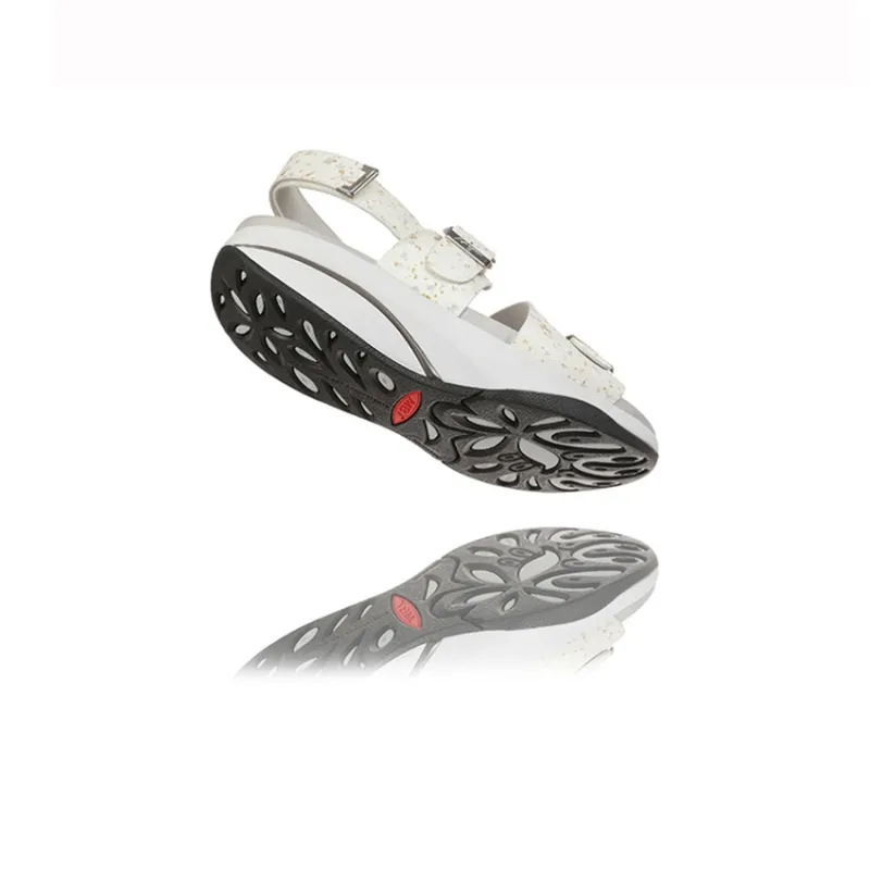 MBT Beach Sandals Women's Light Gray/Gold Trim-4