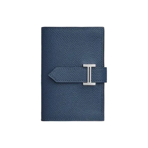 HERMES Bearn Epsom Calfskin Wallet Mini Women's 7U Navy Navy