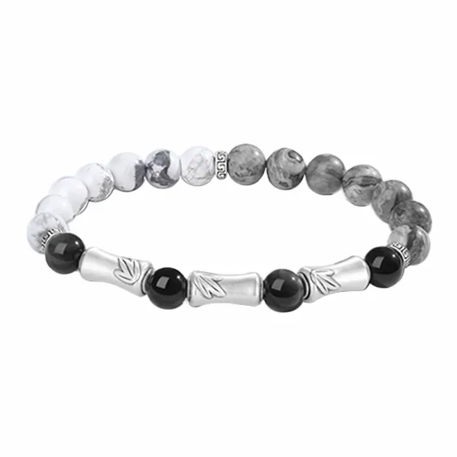 Muyan S999 Fine Silver Bamboo Beaded Bracelet Unisex-0