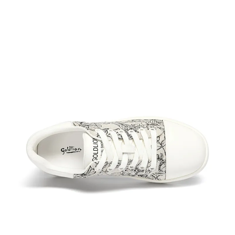 GOLDLION Lightweight Low Top Skateboard Shoes Women's White Black-2
