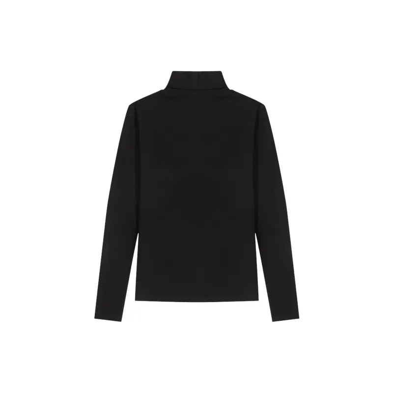 C'N'C Four Leaf Clover Logo Solid Color Turtleneck High Rebound Slim Fit Base Layer Long Sleeved T Shirts Women's-1