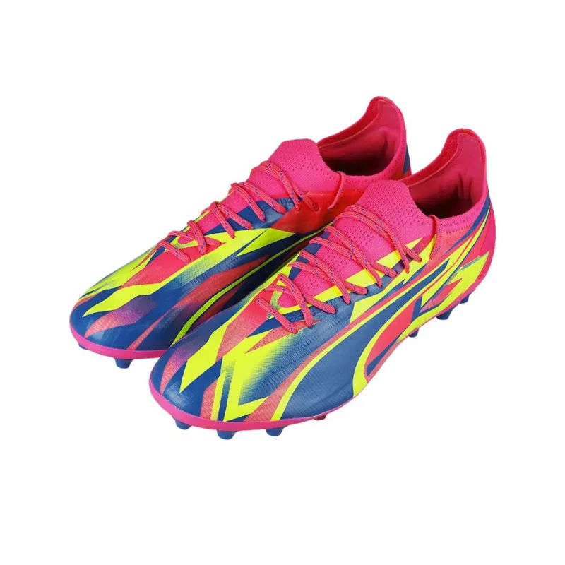 PUMA Ultra Ultimate MG Rubber Short Studs Artificial Ground Cushioning Wear Resistant Soccer Shoes Unisex Pink Blue-2