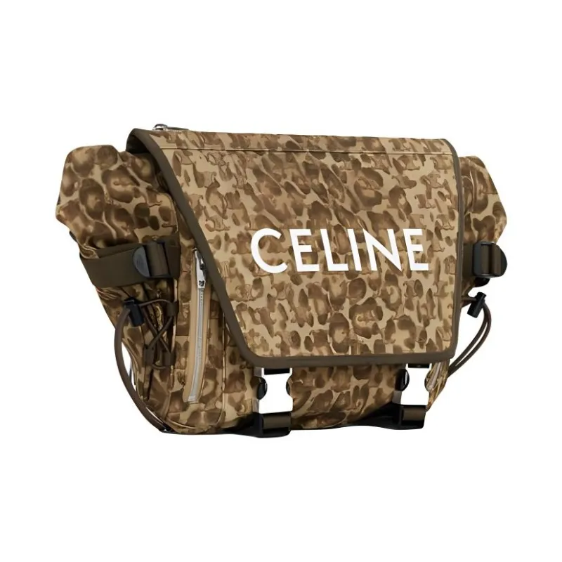 CELINE Fabric Messenger Bag Shoulder Bag Crossbody Bag Medium Size Men's Leopard Multicolor Khaki-1