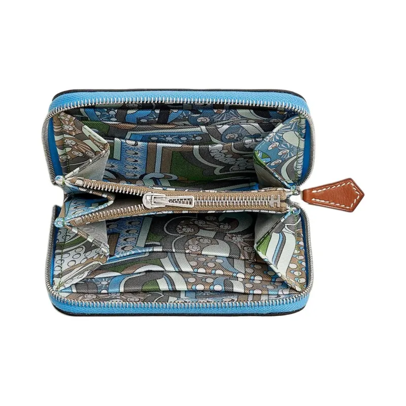 HERMES Silk'In Epsom Calfskin With Barenia Calfskin Wallet Women's Celastre With Green Silk-1
