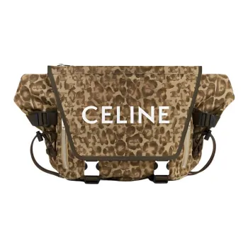 CELINE Fabric Messenger Bag Shoulder Bag Crossbody Bag Medium Size Men's Leopard Multicolor Khaki