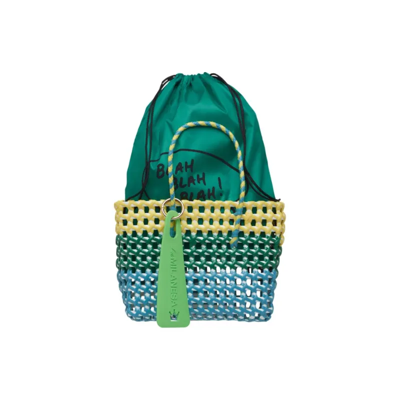 La Milanesa Plastic Tote Bag Shopping Bag Handbag Small Size Unisex Yellow Green Blue-1