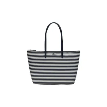 LACOSTE PVC Tote Bag Shopping Bag Shoulder Bag Handbag Medium Size Women's Dark Blue White Stripes
