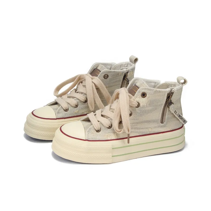 Yobn Anti Slip Wear Resistant High Top Skateboard Shoes Women's Beige Yellow-2