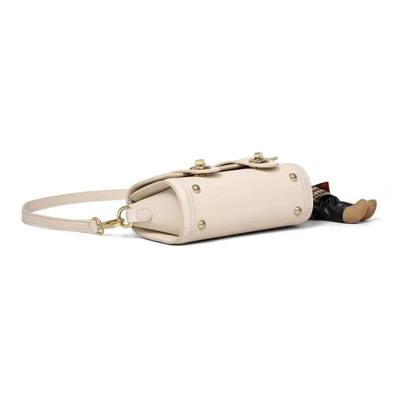 PT'SON Cow Leather With Synthetic Leather Portable Underarm Shoulder Bag, Crossbody Bag Regular Women's Ecru-3