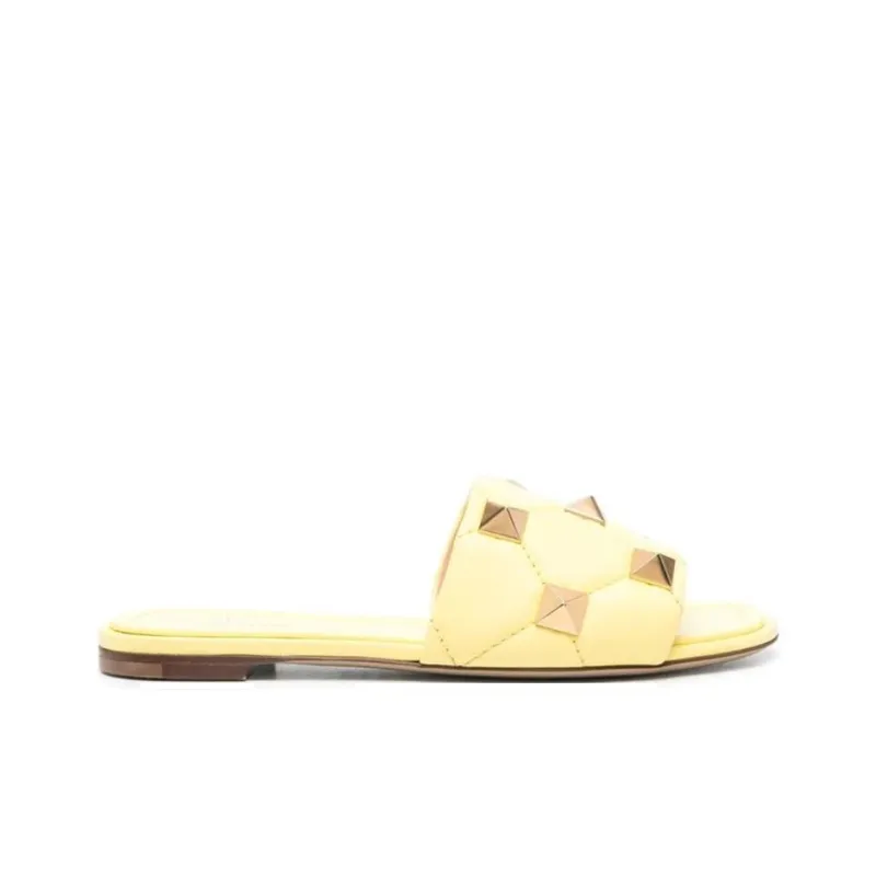 Valentino ROCKSTUD Slide Slippers Women's Yellow-1