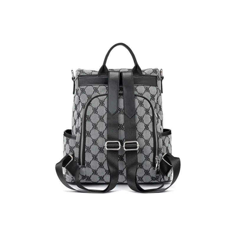 ROBERTA DI CAMERINO Fabric Backpack Regular Unisex Black Monogram/Brown Monogram-2