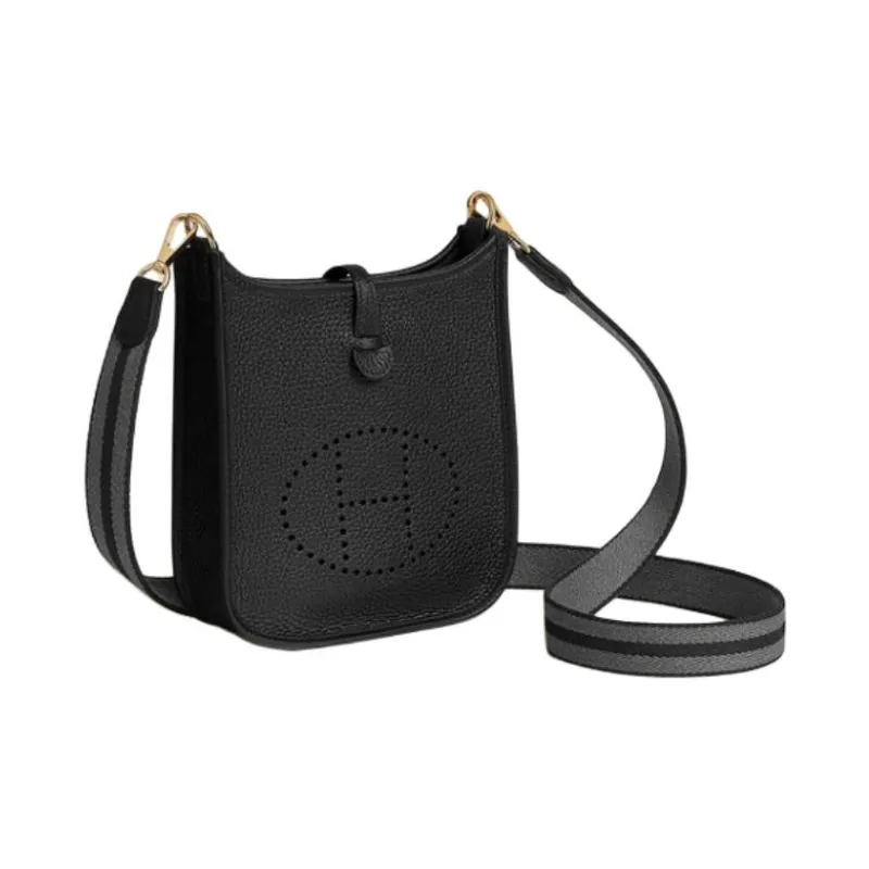 HERMES Evelyne Clemence Bullock Leather Ivorie Shoulder Bag Crossbody Bag Women's Black-1