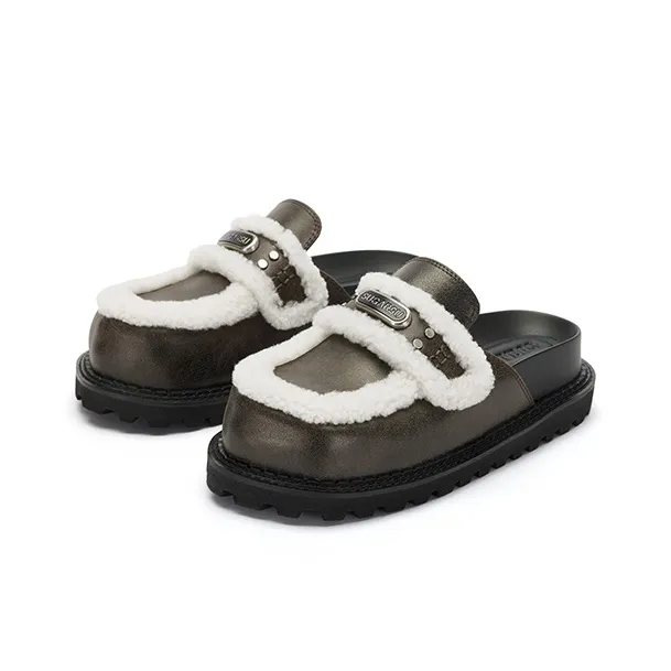 SUGARSU Dream Nucleus Thousand Gold Rolled-Edge Fuzzy Mules Sandal-1