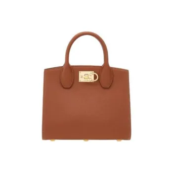 FERRAGAMO Studio Series Calfskin Box Bag Shoulder Bag Crossbody Bag Handbag Small Size Women's Cognac