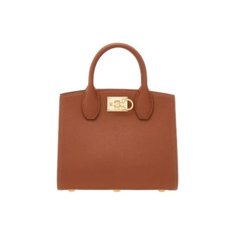 FERRAGAMO Studio Series Calfskin Box Bag, Shoulder Bag, Crossbody Bag, Handbag Trumpets Women's Cognac-0