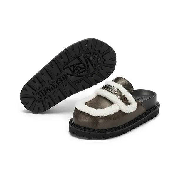 SUGARSU Dream Nucleus Thousand Gold Rolled-Edge Fuzzy Mules Sandal-3