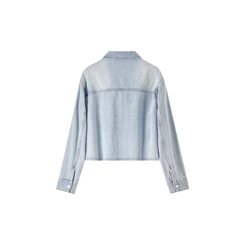 SENTUBILA Denim Jackets Women's Cool Aqua Blue-1