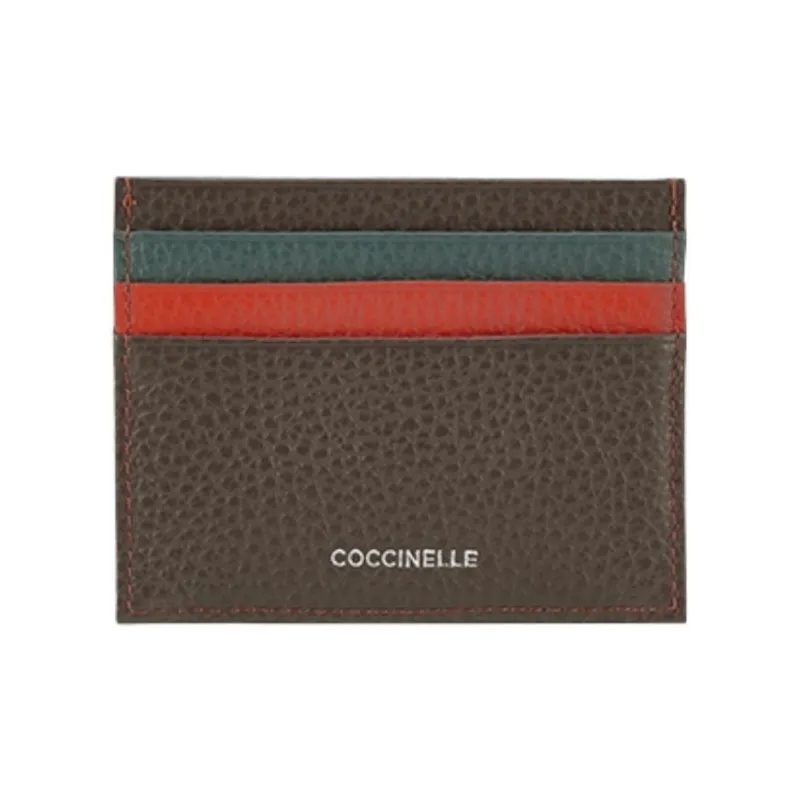 COCCINELLE Fabric Cow Leather Patchwork Card Holder Women's Sweet Blue Green-0