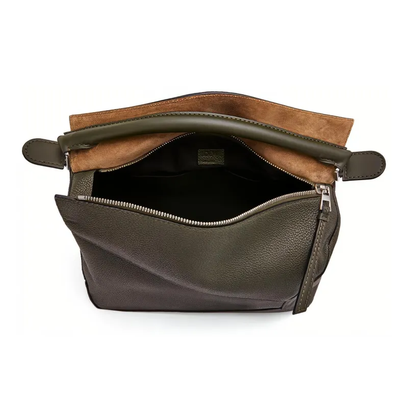 LOEWE Puzzle Grained Calfskin Geometric Bag Puzzle Bag Handbag Shoulder Bag Crossbody Bag Large Size Women's Gray Green-4