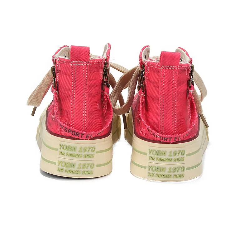 Yobn Anti Slip Wear Resistant High Top Skateboard Shoes Women's Red-4