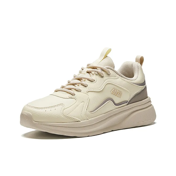 Anta Anti Slip Wear Resistant Low Top Casual Shoes Women's Light Beige White-1
