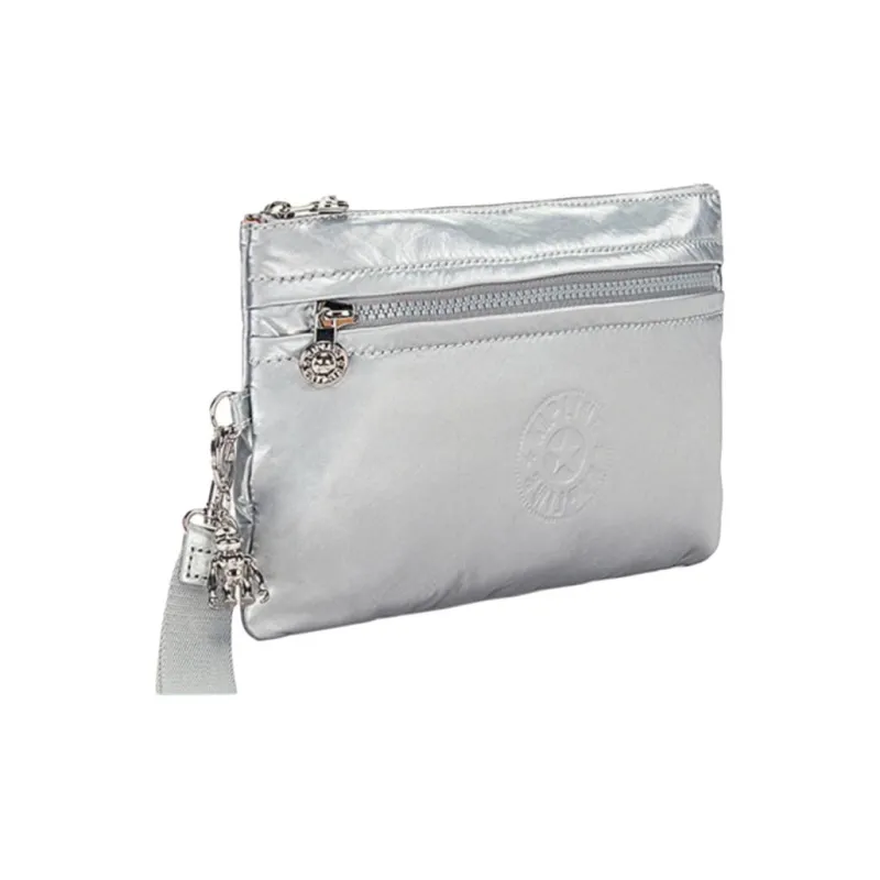 Kipling Canvas Clutch Small Size Women's Glamorous Style Sparkling Silver-1