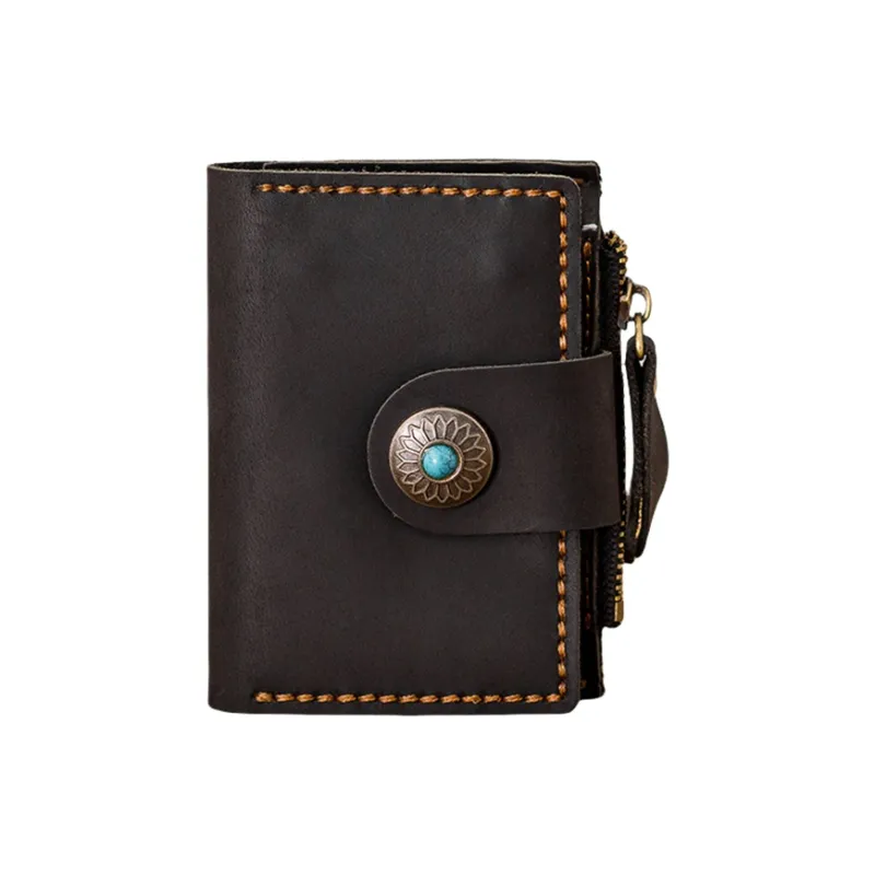 Back Step Top Grain Cow Leather Key And Coin Card Pouch Unisex Multicolor-5