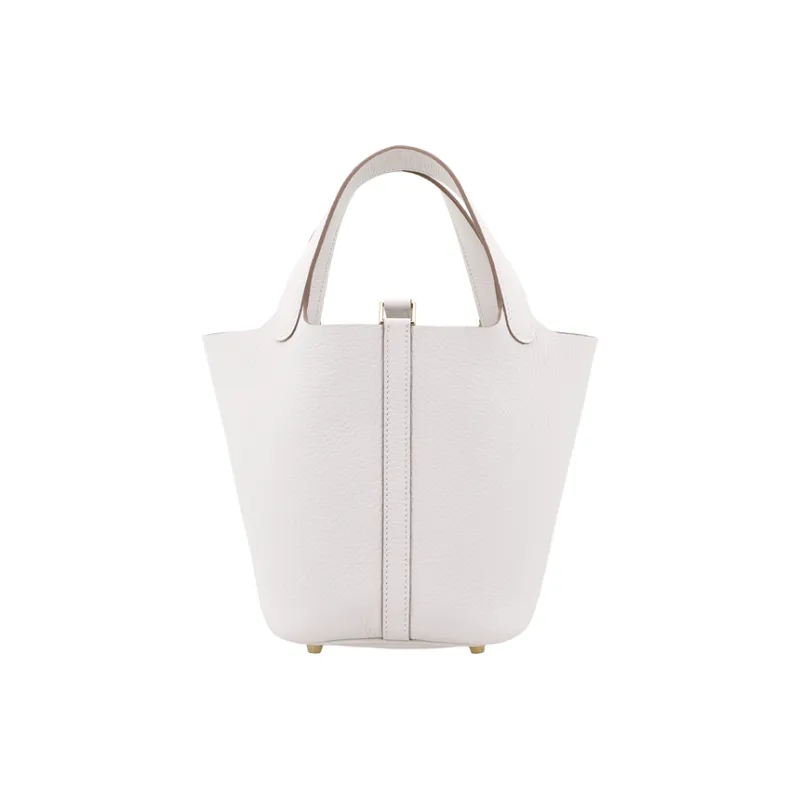 HERMES Picotin Lock Clemence Bullock Leather Basket Bag Handbag Bucket Bag Women's Light Gray-4