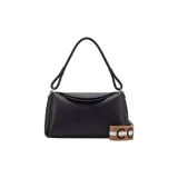 COCCINELLE Cow Leather Patchwork With Fabric Crossbody Handbag Shoulder Bag Large Size Women's Black