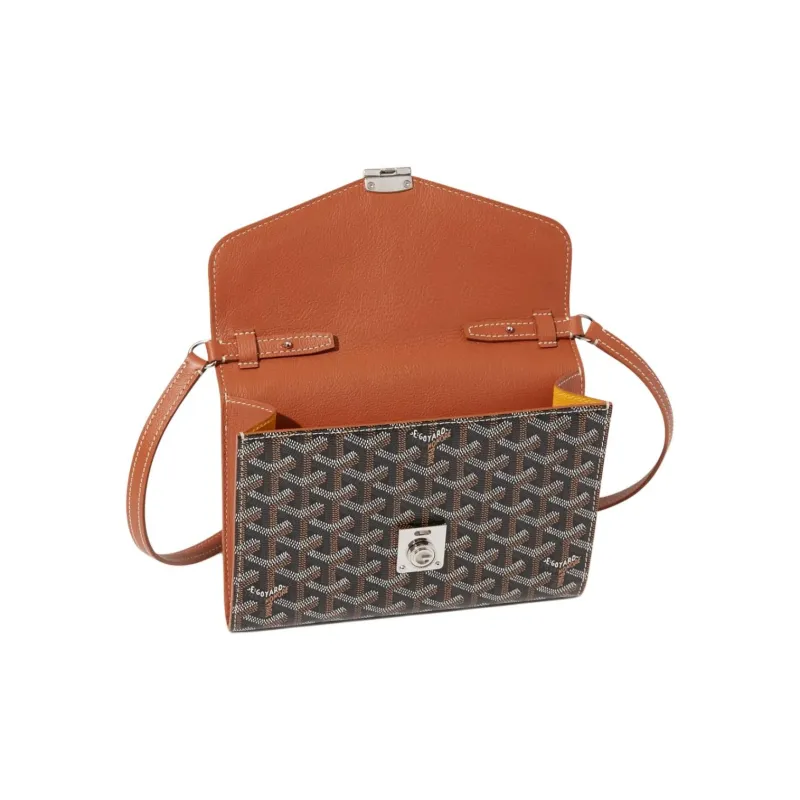 GOYARD Canvas With Calfskin Shoulder Bag, Crossbody Bag Unisex Black & Brown-3