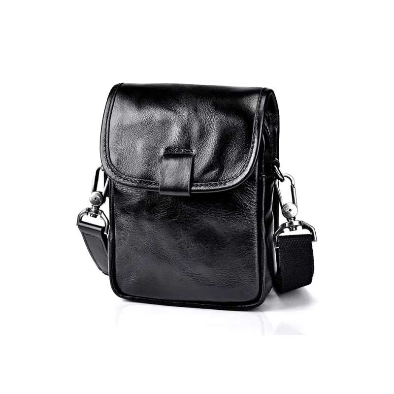 DOSRFINI Cow Leather Cell Phone Pouch, Crossbody Bag Men's Black-3