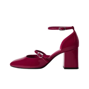 ZARA Chunky Heel Mary Jane Shoes 7cm Women's Red