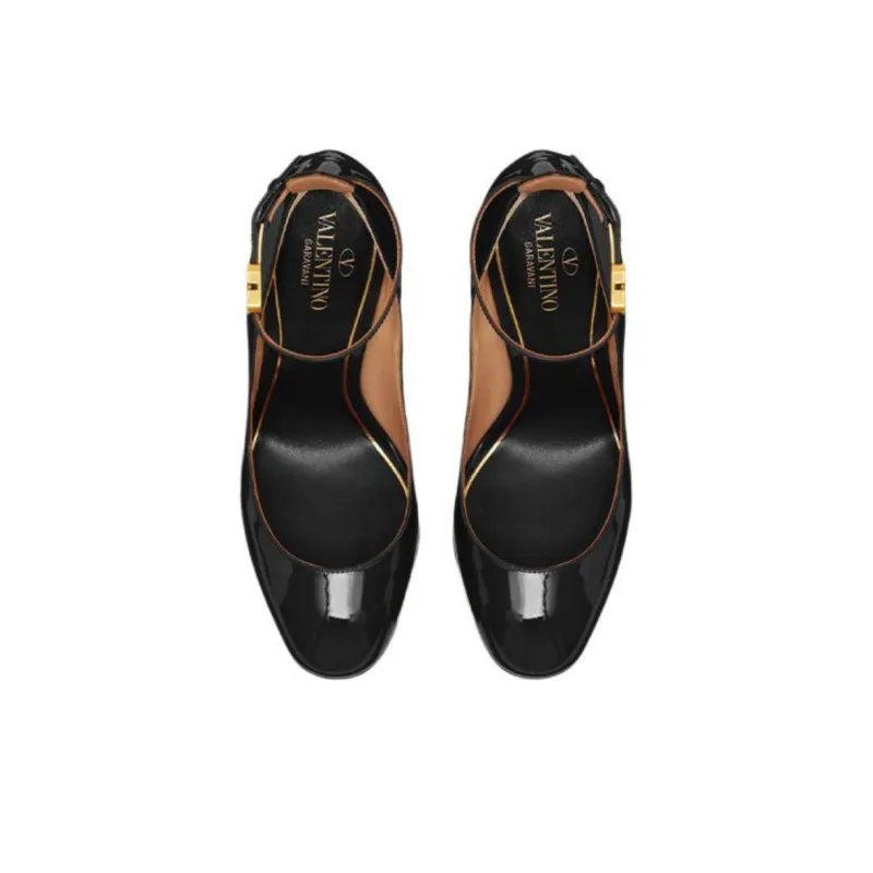 Valentino Tan Go GARAVANI Chunky Heel High Heels Women's Black-3