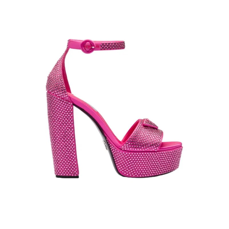 PRADA 135mm Crystal Platform Sandals Begonia Pink Satin Women's-1