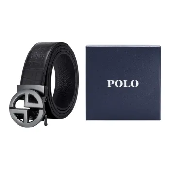 POLO Cow Leather Leather Belts Men's Gunmetal Width 3.4cm