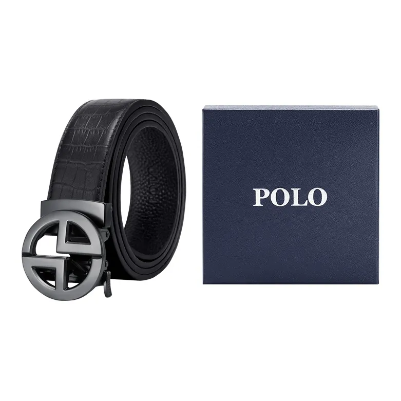 POLO Cow Leather Leather Belts Men's Gunmetal Width 3.4cm-0