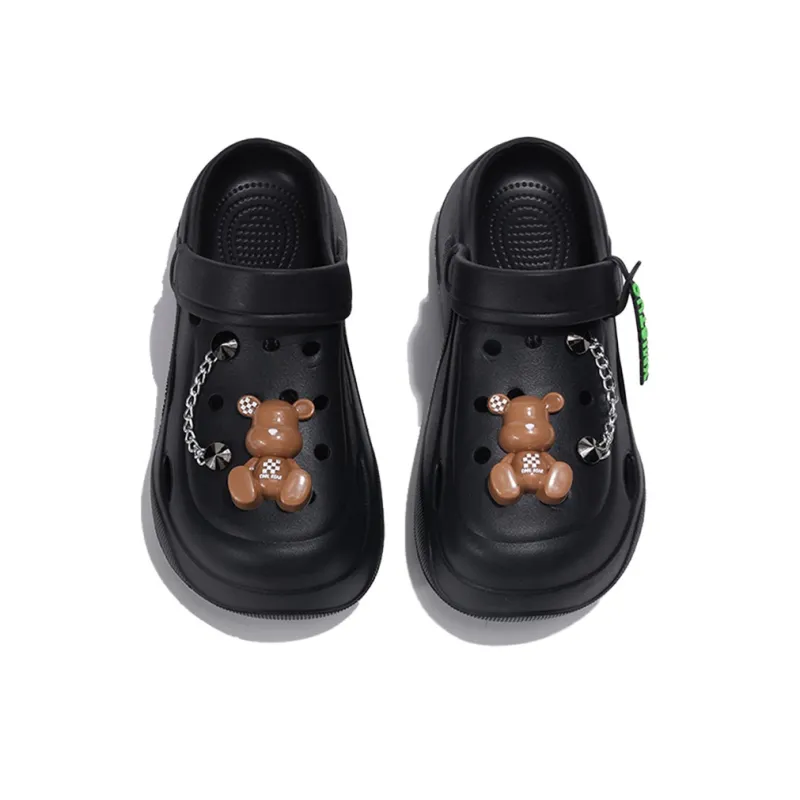 XMISTUO Bear DIY Trendy Minimalist Style 6.0cm Height Increasing External Wear Summer Closed Toe Clogs Women's-4