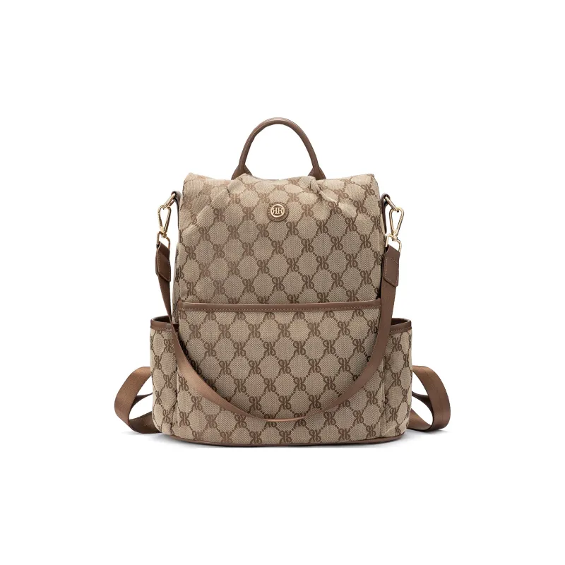 ROBERTA DI CAMERINO Fabric Backpack Regular Unisex Black Monogram/Brown Monogram-5