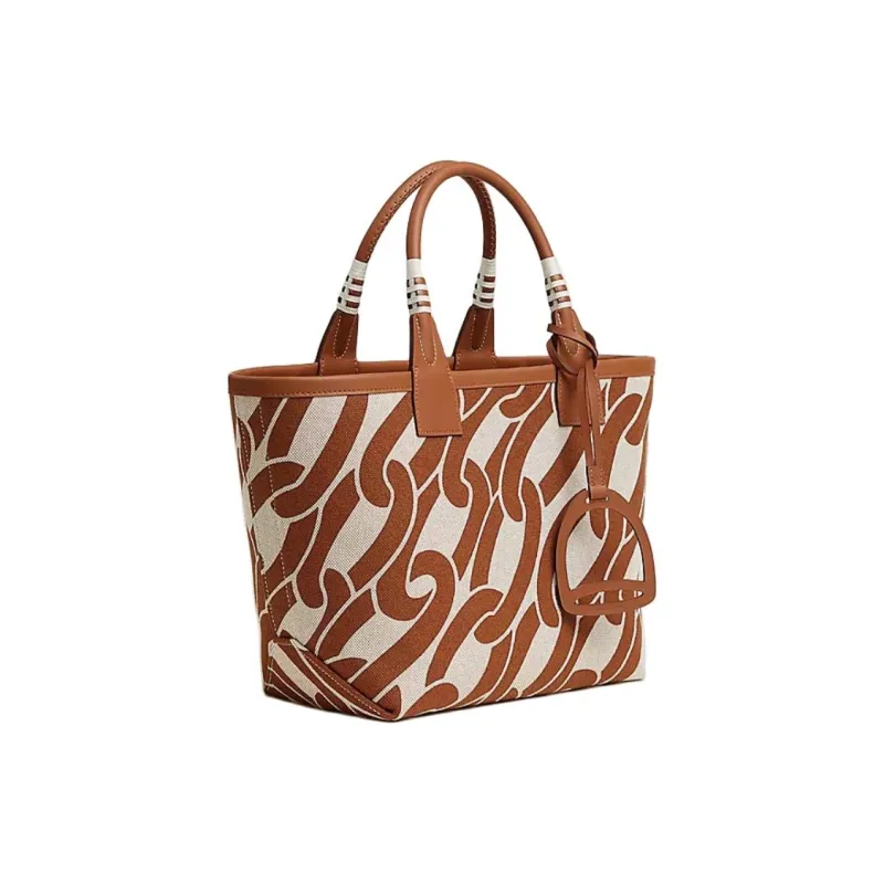 HERMES Plume Canvas With Swift Calfskin Tote Bag Shopping Bag Handbag Women's Light Brown/Multicolor/Beige/Gold-2