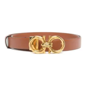 FERRAGAMO Logo Buckle Ring Leather Belts Women's Brown Width 2.5CM