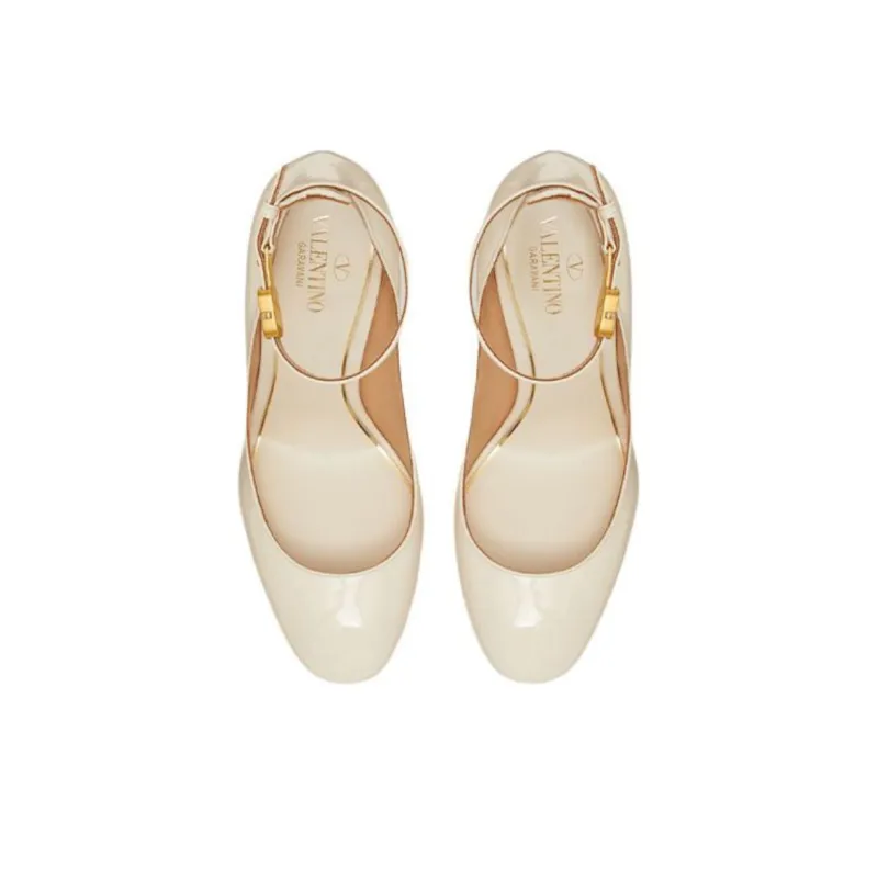 Valentino Tan Go Chunky Heel High Heels Women's White-3