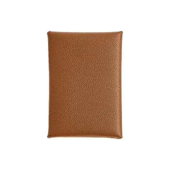 HERMES Calvi Duo Evercolor Leather Card Holder Women's 37 Gold Brown