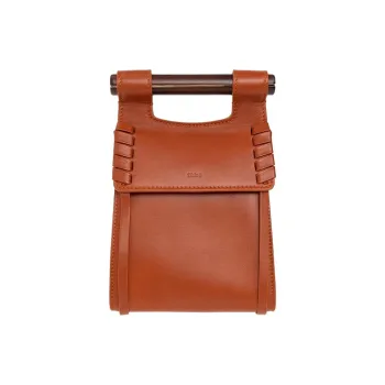 Chloe Cow Leather Cell Phone Pocket Handbag Women's Red Brown
