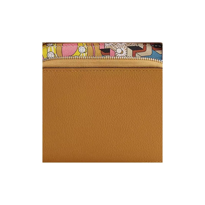 HERMES Silk'In Evercolor Calfskin Wallet Women's Caramel & New Blue Jeans & Sunshine Yellow-2