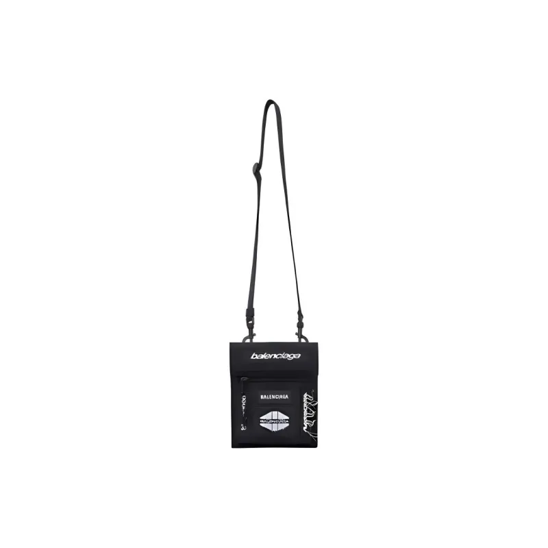 Balenciaga Explorer Embroidery Shoulder Bag, Crossbody Bag Trumpets Men's Black-1
