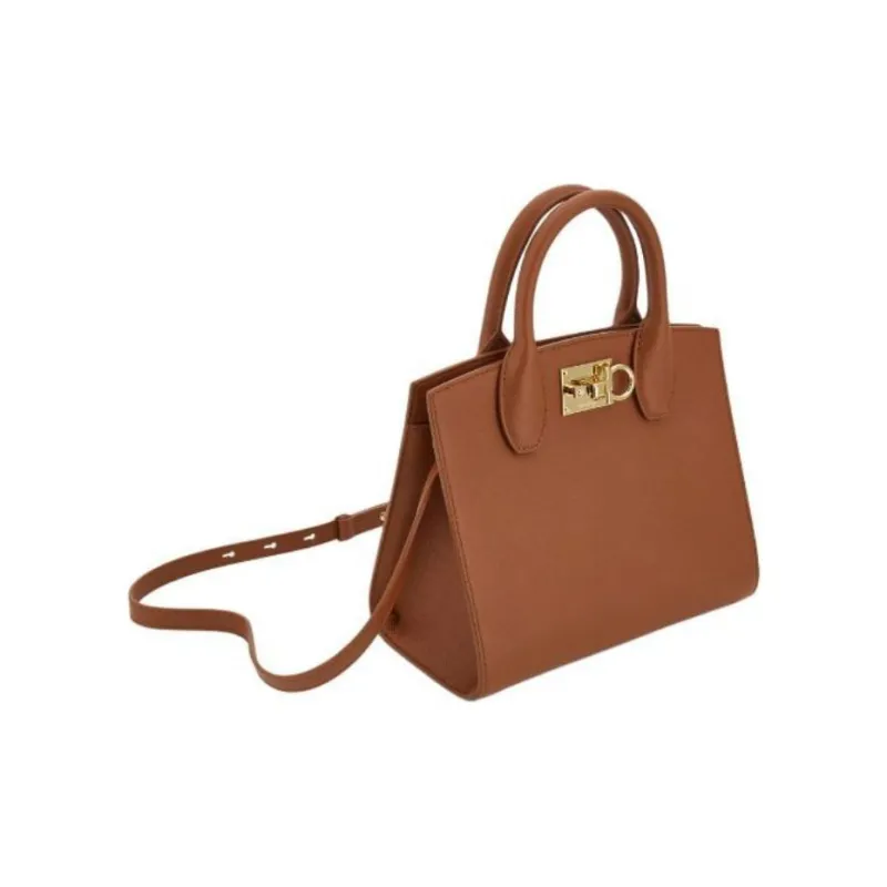 FERRAGAMO Studio Series Calfskin Box Bag, Shoulder Bag, Crossbody Bag, Handbag Trumpets Women's Cognac-1